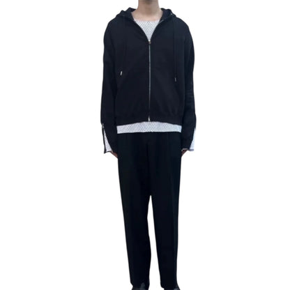 【JOHN LAWRENCE SULLIVAN - ジョンローレンスサリバン】SWEAT ZIPPED SLEEVE HOODIE（パーカー/ブラック)