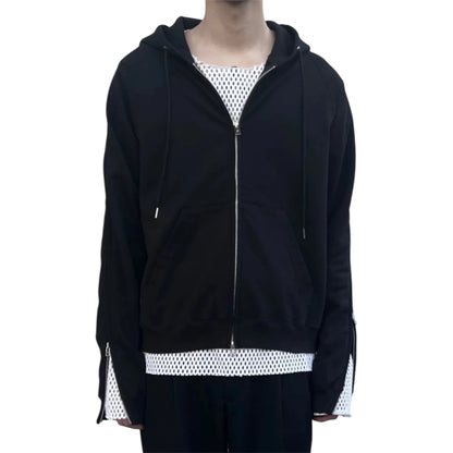 【JOHN LAWRENCE SULLIVAN - ジョンローレンスサリバン】SWEAT ZIPPED SLEEVE HOODIE（パーカー/ブラック)