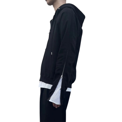 【JOHN LAWRENCE SULLIVAN - ジョンローレンスサリバン】SWEAT ZIPPED SLEEVE HOODIE（パーカー/ブラック)
