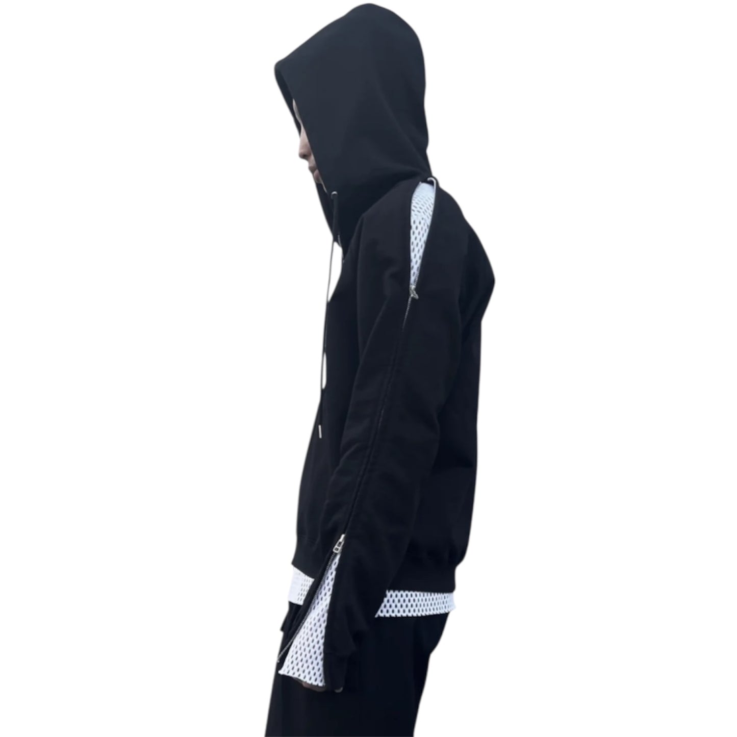 【JOHN LAWRENCE SULLIVAN - ジョンローレンスサリバン】SWEAT ZIPPED SLEEVE HOODIE（パーカー/ブラック)
