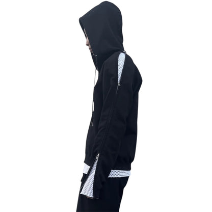 【JOHN LAWRENCE SULLIVAN - ジョンローレンスサリバン】SWEAT ZIPPED SLEEVE HOODIE（パーカー/ブラック)
