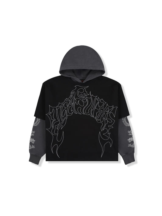 【PLEASURES - プレジャーズ】DRAGON LAYERED HOODIE / FADED BLACK (フーディ/フェードブラック)