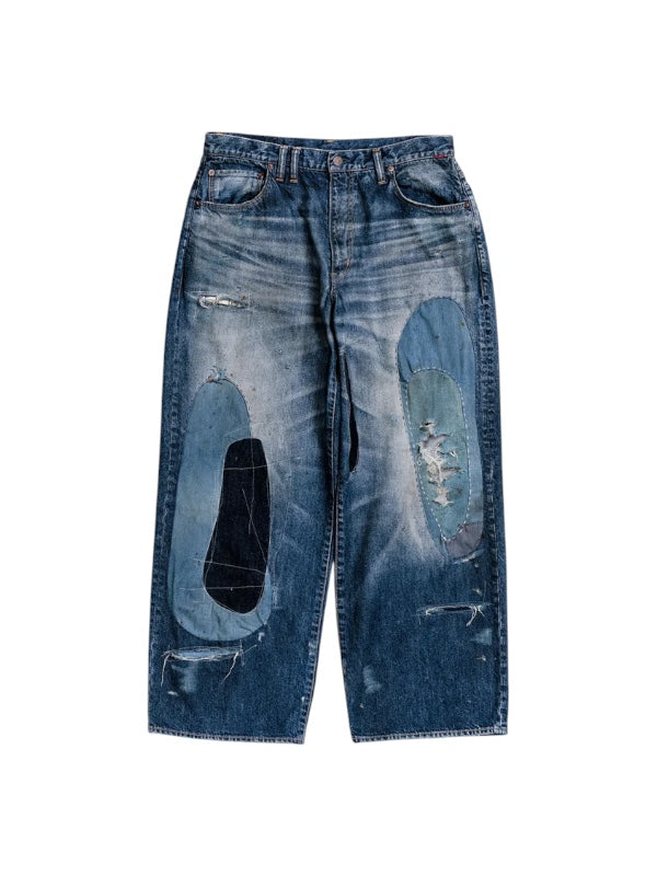 アナクロノーム　ダメージ加工ブルーデニムパンツ ANACHRONORM - アナクロノーム】REMAKED WIDE 5P DENIM PANTS / INDIGO