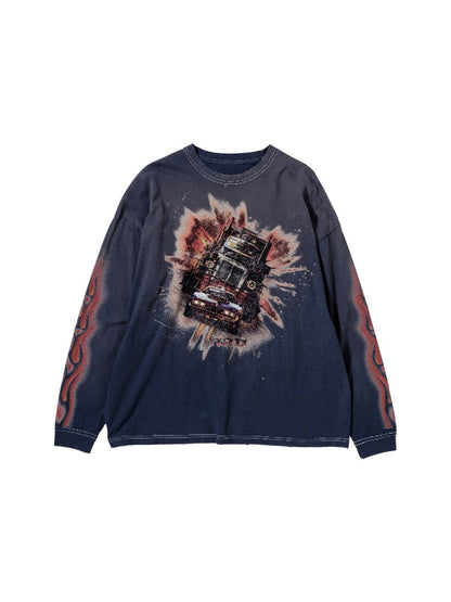 【ANACHRONORM - アナクロノーム】FLAME SLEEVE GRAPHIC L/S T-S / DUSTY NAVY (Tシャツ/ダスティーネイビー)