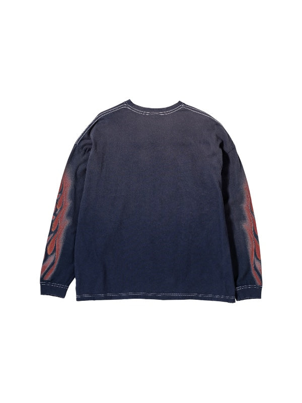 【ANACHRONORM - アナクロノーム】FLAME SLEEVE GRAPHIC L/S T-S / DUSTY NAVY (Tシャツ/ダスティーネイビー)
