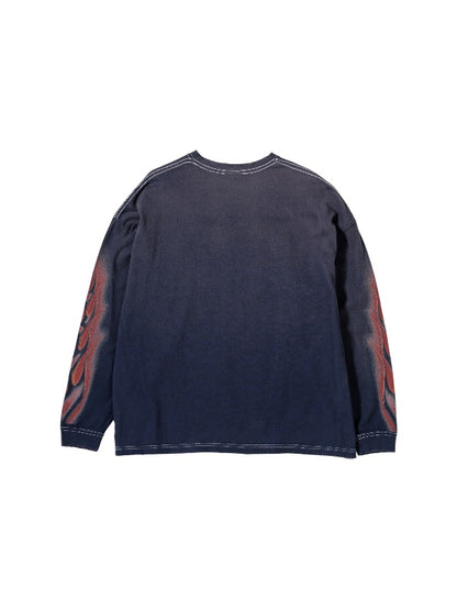 【ANACHRONORM - アナクロノーム】FLAME SLEEVE GRAPHIC L/S T-S / DUSTY NAVY (Tシャツ/ダスティーネイビー)