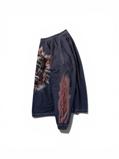 【ANACHRONORM - アナクロノーム】FLAME SLEEVE GRAPHIC L/S T-S / DUSTY NAVY (Tシャツ/ダスティーネイビー)