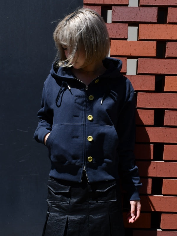 【KIMHEKIM - キムヘキム】ASH BUTTON ZIP-UP HOODIE (フーディー/ネイビー)