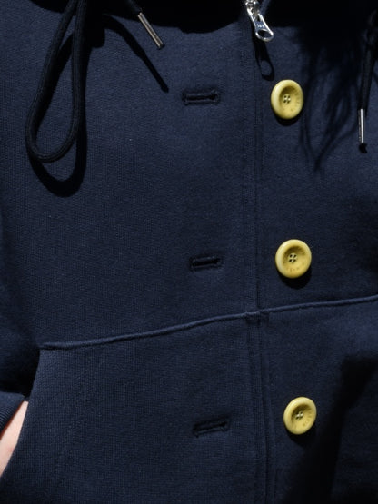 【KIMHEKIM - キムヘキム】ASH BUTTON ZIP-UP HOODIE (フーディー/ネイビー)