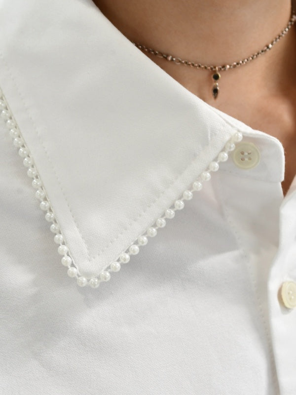 【KIMHEKIM - キムヘキム】PEARL TRIMMED SHIRT (シャツ/ホワイト)