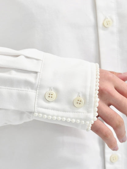 【KIMHEKIM - キムヘキム】PEARL TRIMMED SHIRT (シャツ/ホワイト)