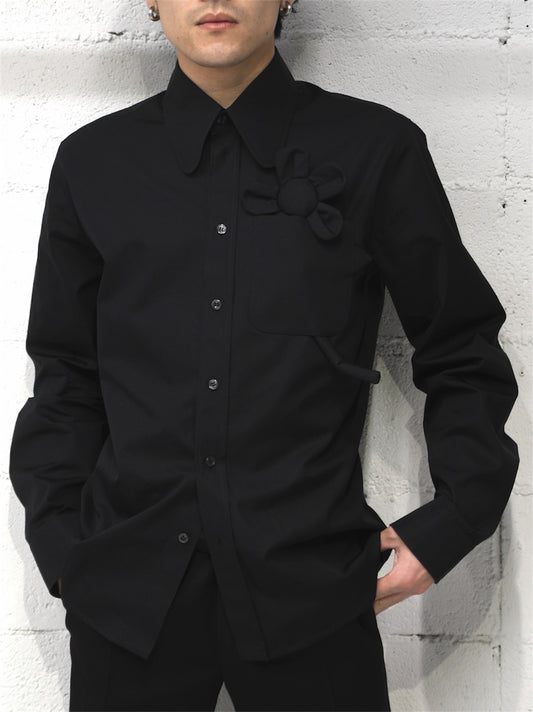 【Walter Van Beirendonck - ウォルターヴァンベイレンドンク】Fiori Shirt  / Black (ニット/ライトブルー)