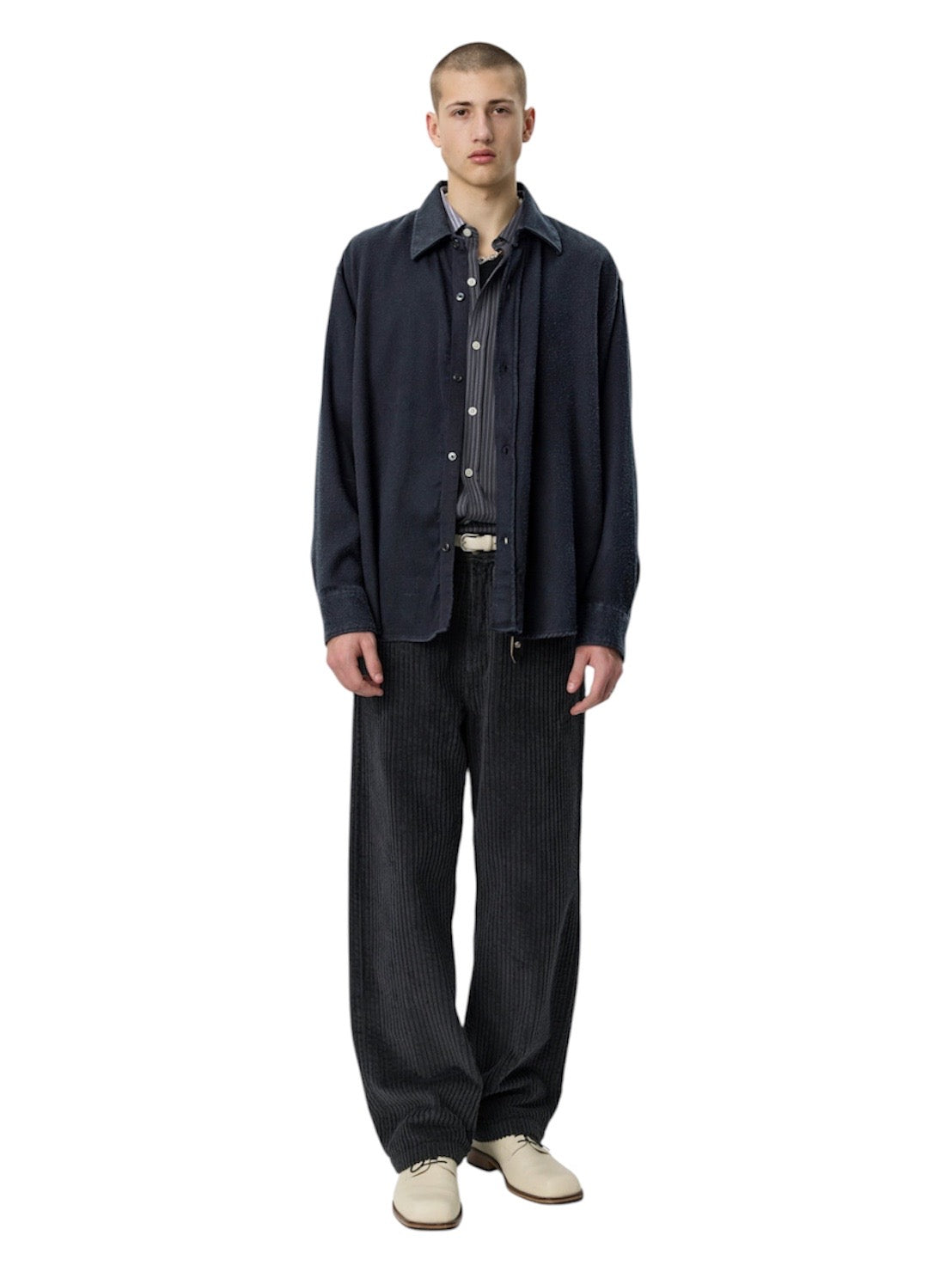 【mfpen - エムエフペン】 Gambler Shirt /  Black Fuzz Tencel  (シャツ/ブラック)