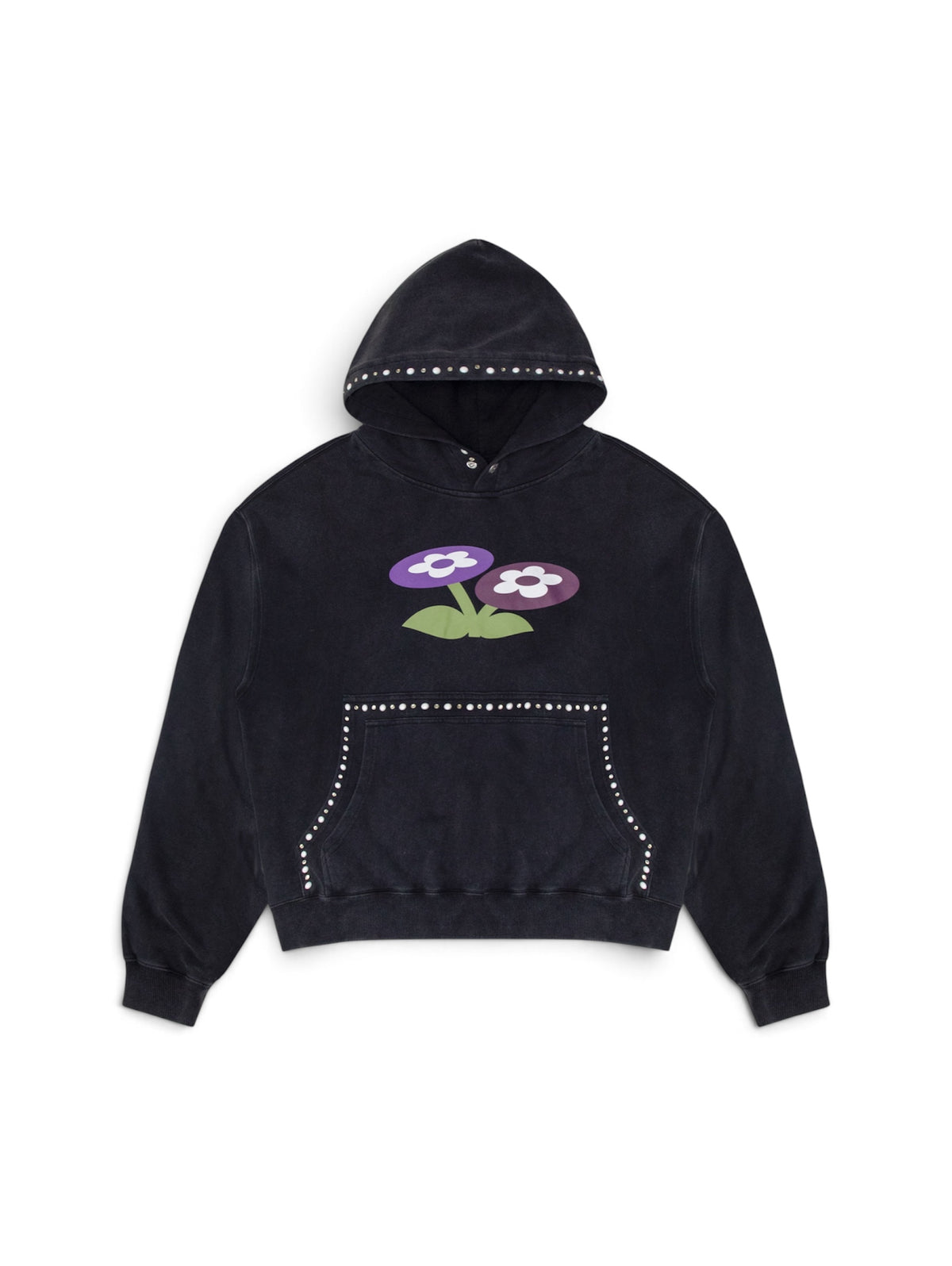【VANDY THE PINK - ヴァンディー・ザ・ピンク】TWO FLOWER BUCKLE STUDDED HOODIE / BLACK (パーカー/ブラック)