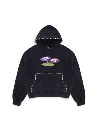 【VANDY THE PINK - ヴァンディー・ザ・ピンク】TWO FLOWER BUCKLE STUDDED HOODIE / BLACK (パーカー/ブラック)