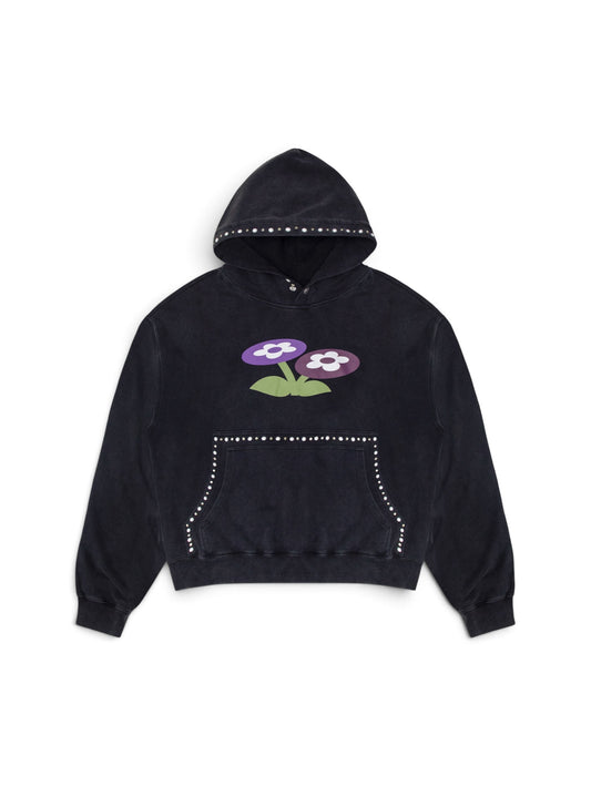 【VANDY THE PINK - ヴァンディー・ザ・ピンク】TWO FLOWER BUCKLE STUDDED HOODIE / BLACK (パーカー/ブラック)