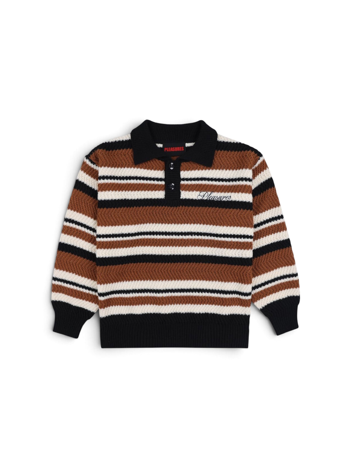 【PLEASURES - プレジャーズ】COOPER POLO SWEATER / BROWN (ポロシャツ/ブラウン)