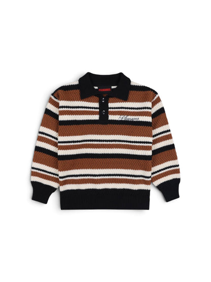 【PLEASURES - プレジャーズ】COOPER POLO SWEATER / BROWN (ポロシャツ/ブラウン)