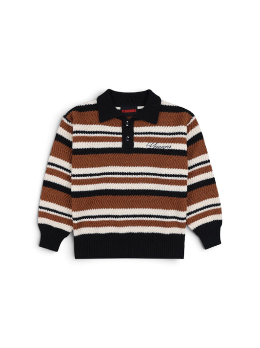 【PLEASURES - プレジャーズ】COOPER POLO SWEATER / BROWN (ポロシャツ/ブラウン)