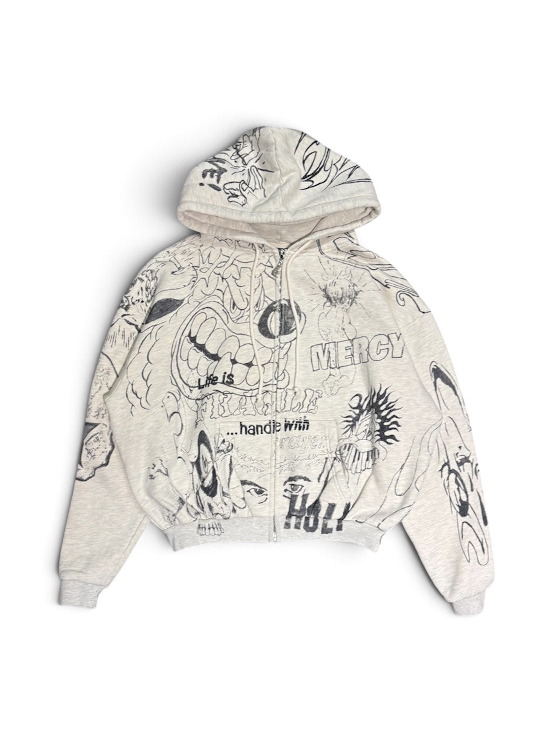 【HELLSTAR - ヘルスター】GRAFFITI ZIP-UP / WHITE (フーディ/ホワイト)