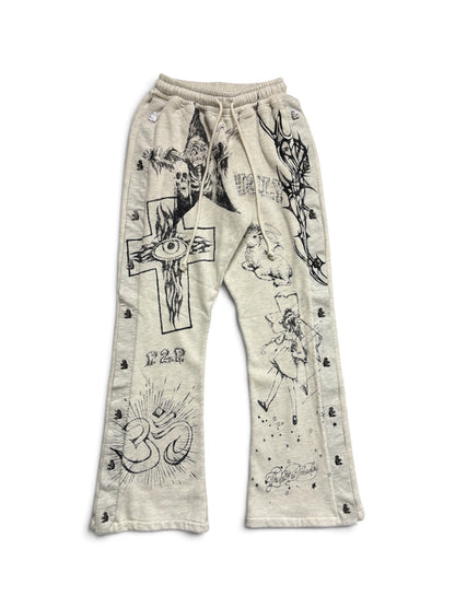 【HELLSTAR - ヘルスター】GRAFFITI MIRROR FACE SWEATPANTS / WHITE (パンツ/ホワイト)