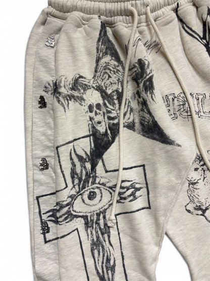 【HELLSTAR - ヘルスター】GRAFFITI MIRROR FACE SWEATPANTS / WHITE (パンツ/ホワイト)