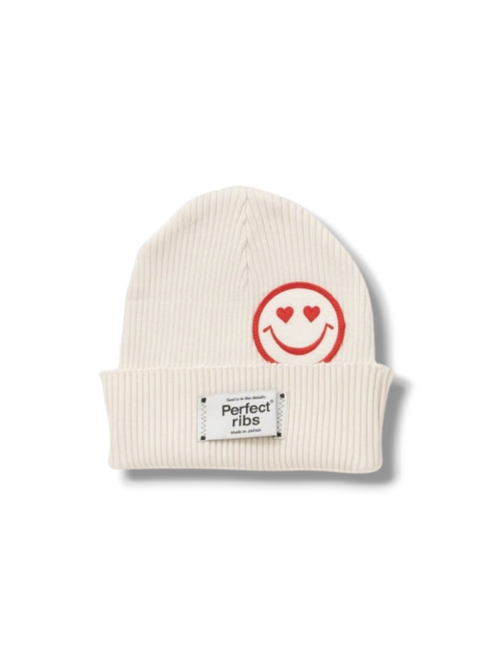 【Perfect ribs®×A LOVE MOVEMENT】"LOVE Smile Patch" Basic Rib Beanie Cap / Ivory(ビーニー/アイボリー)