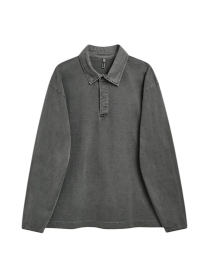 【SUN FLOWER - サンフラワー】Heavy Jersey Rugby Polo / Fade Black (ポロシャツ/フェードブラック)