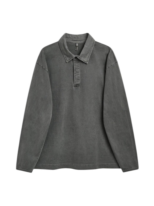 【SUN FLOWER - サンフラワー】Heavy Jersey Rugby Polo / Fade Black (ポロシャツ/フェードブラック)