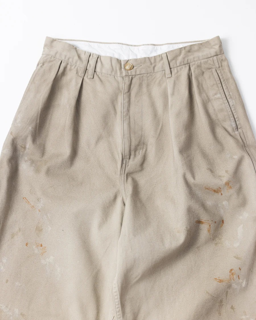 アナクロノーム チノ ショートパンツ ペイント加工 ベージュ サイズ34 ANACHRONORM - アナクロノーム】DIRTWORK WIDE CHINO TROUSERS / BEIGE