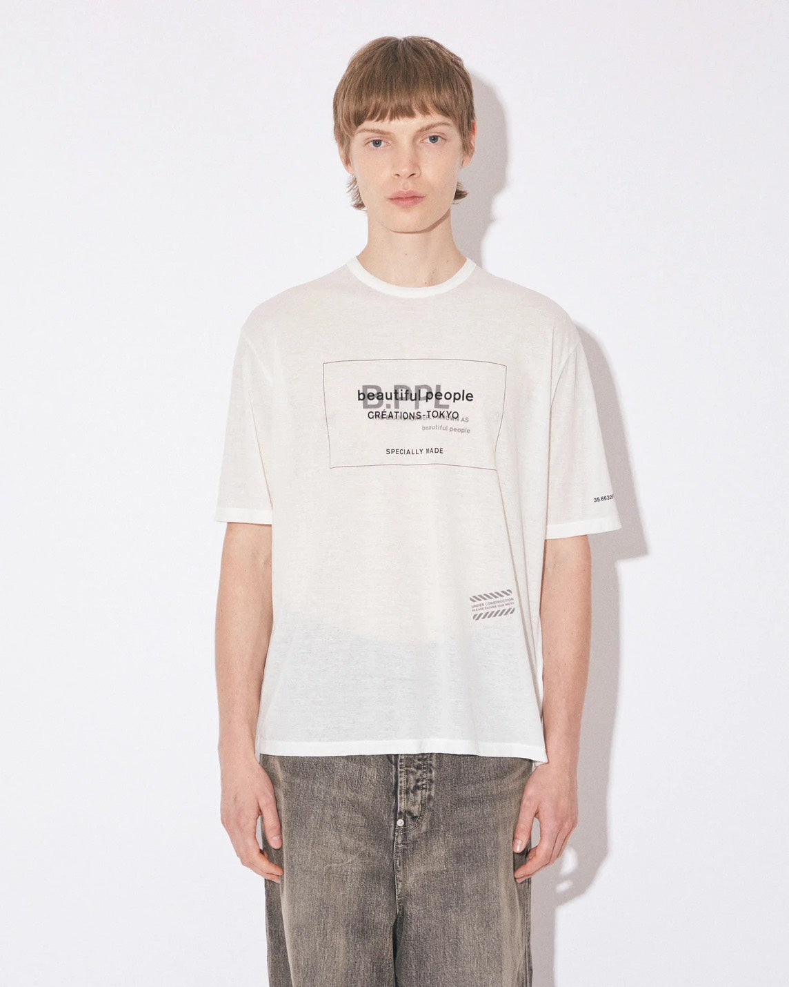 【beautiful people - ビューティフルピープル】80/1 ELS jersey house code graphic T / OFF WHITE (Tシャツ/オフホワイト)