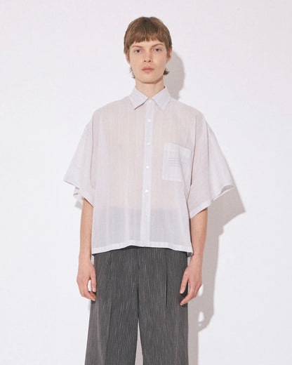 【beautiful people - ビューティフルピープル】finx sheer stripe AtoZ shirt / GRAY (半袖シャツ/グレー)