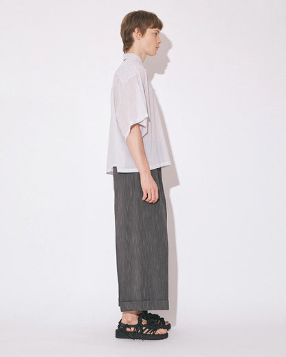 【beautiful people - ビューティフルピープル】finx sheer stripe AtoZ shirt / GRAY (半袖シャツ/グレー)