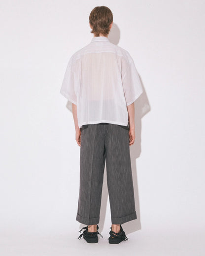 【beautiful people - ビューティフルピープル】finx sheer stripe AtoZ shirt / GRAY (半袖シャツ/グレー)