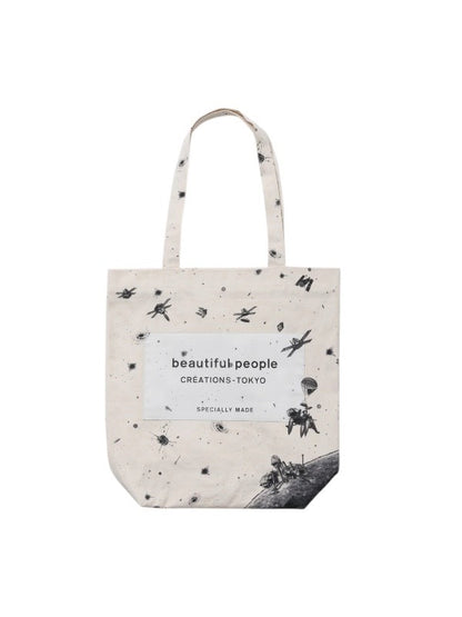 【beautiful people - ビューティフルピープル】seasonal print name tag tote / NATURAL（バッグ/ナチュラル)