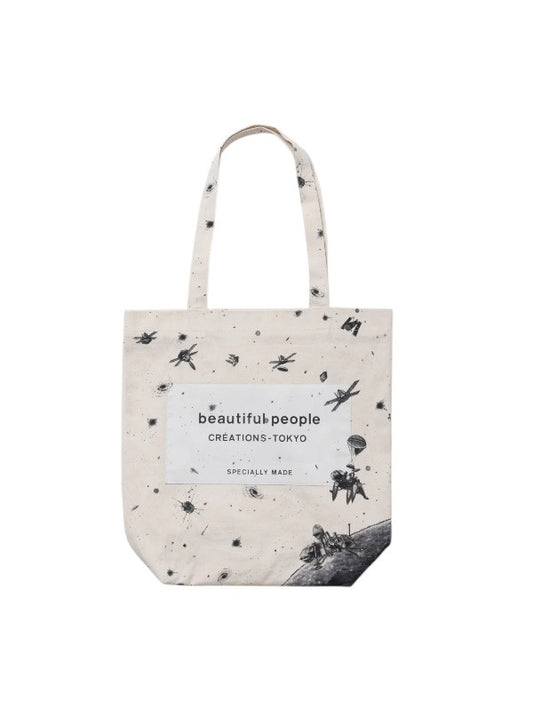 【beautiful people - ビューティフルピープル】seasonal print name tag tote / NATURAL（バッグ/ナチュラル)
