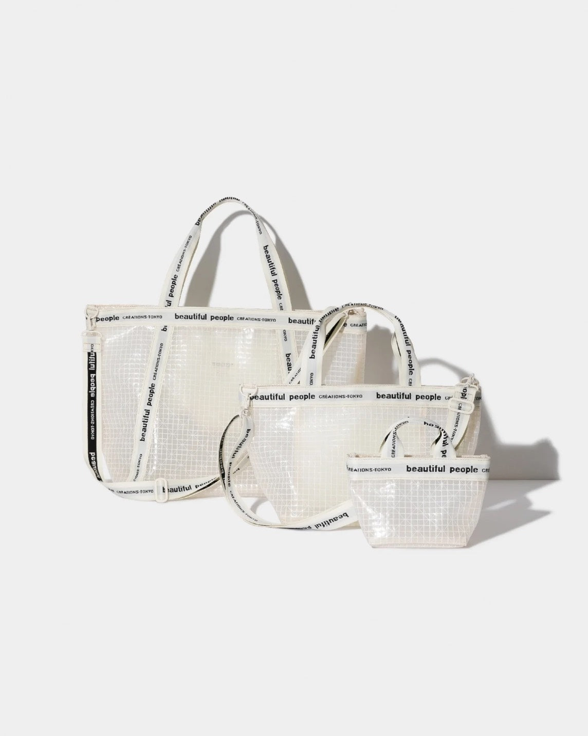 【beautiful people - ビューティフルピープル】plaid vinyl logo tape bag M / CLEAR（バッグ/クリア)