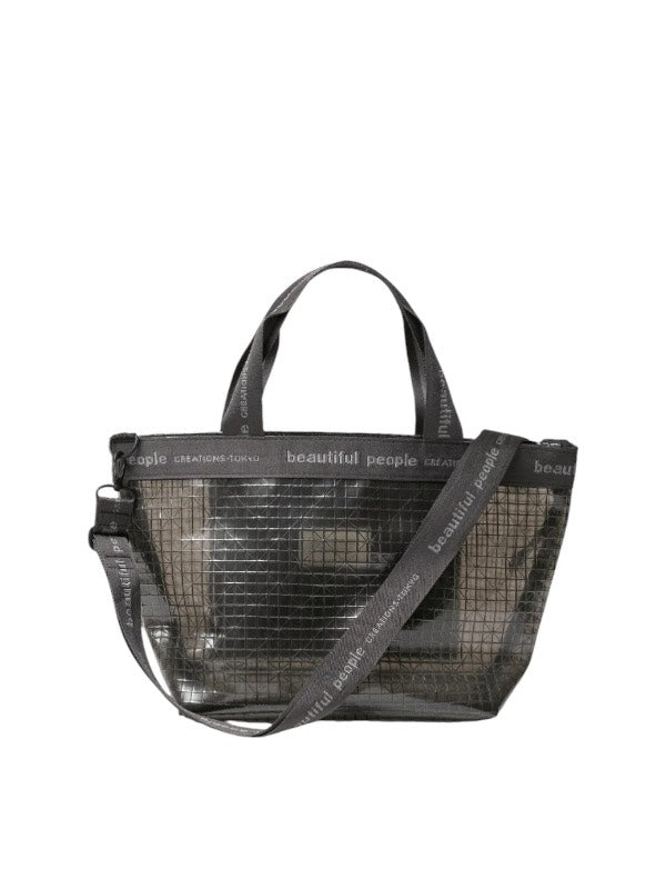 【beautiful people - ビューティフルピープル】plaid vinyl logo tape bag M / BLACK（バッグ/ブラック)