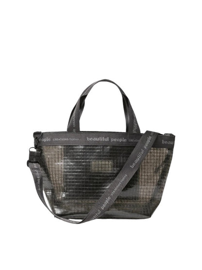 【beautiful people - ビューティフルピープル】plaid vinyl logo tape bag M / BLACK（バッグ/ブラック)