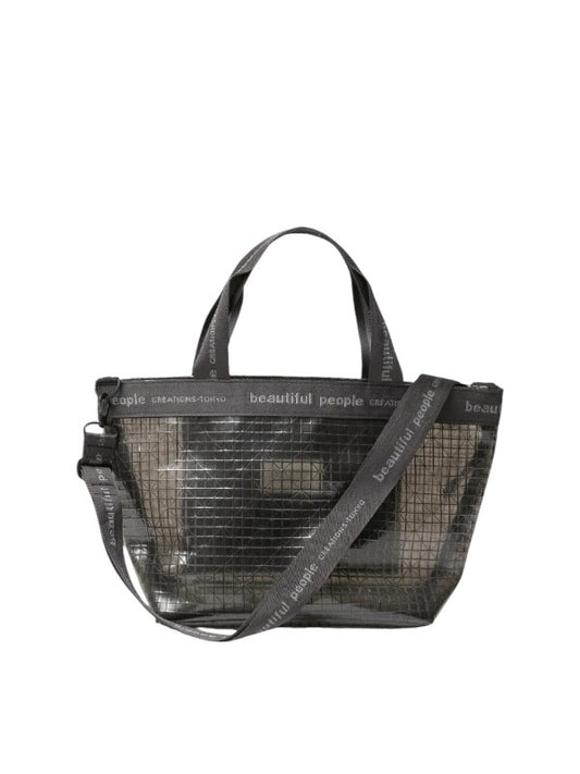 【beautiful people - ビューティフルピープル】plaid vinyl logo tape bag M / BLACK（バッグ/ブラック)