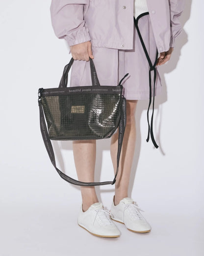 【beautiful people - ビューティフルピープル】plaid vinyl logo tape bag M / BLACK（バッグ/ブラック)