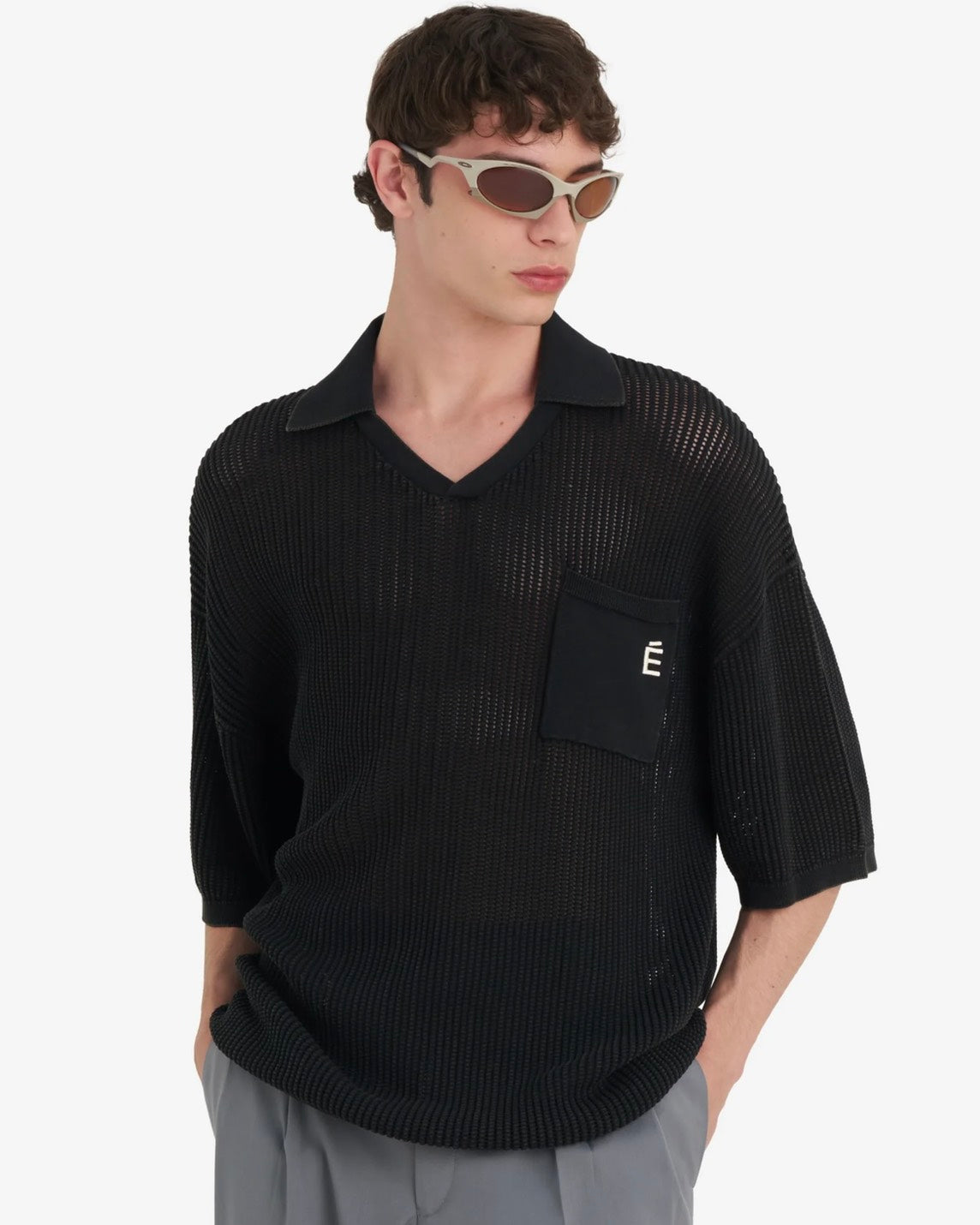 【Études studio - エチュード スタジオ】 Knit Polo Sleeveless Wash / Black (Tシャツ/ブラック)