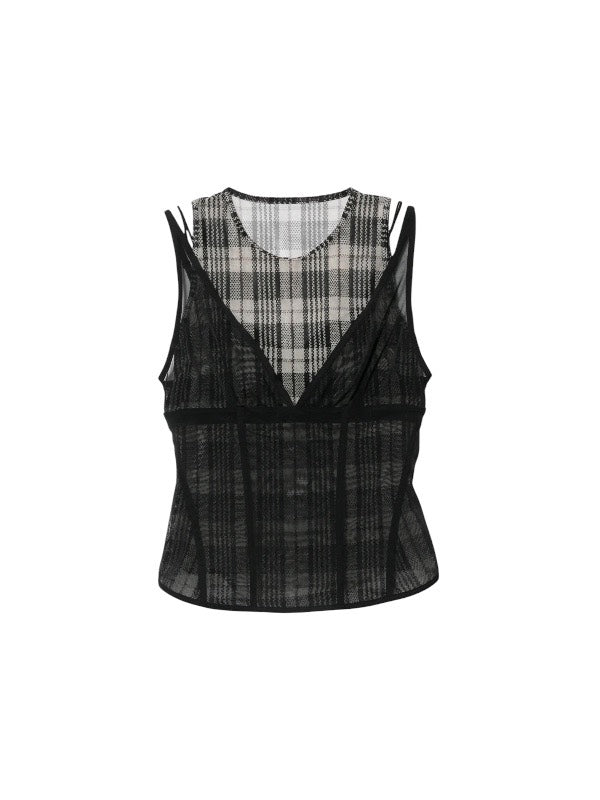 【beautiful people - ビューティフルピープル】OUR WACOAL cup in tank top / BLACK×BEIGE (カップインウェア/ブラック×ベージュ)