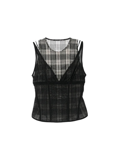 【beautiful people - ビューティフルピープル】OUR WACOAL cup in tank top / BLACK×BEIGE (カップインウェア/ブラック×ベージュ)