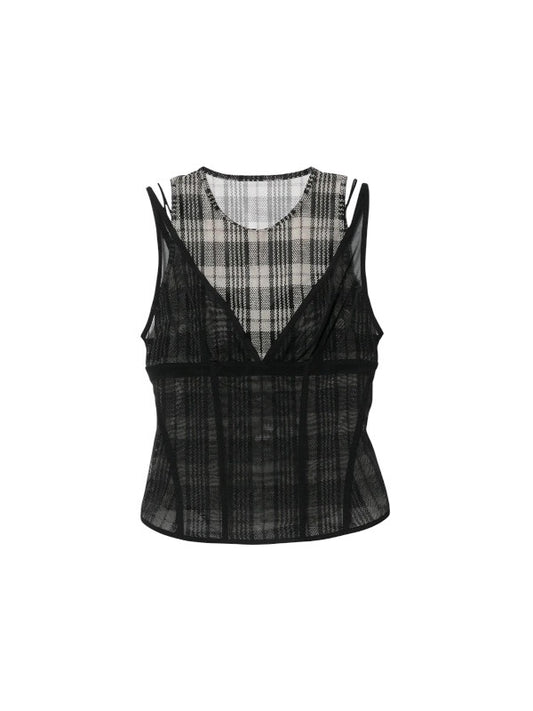 【beautiful people - ビューティフルピープル】OUR WACOAL cup in tank top / BLACK×BEIGE (カップインウェア/ブラック×ベージュ)