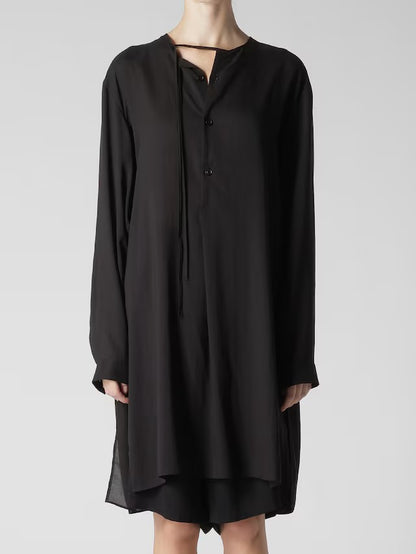 【Y's - ワイズ】CELLULOSE LAWN DRAW STRING BLOUSE / BLACK (シャツ/ブラック)