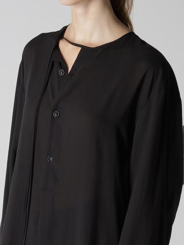【Y's - ワイズ】CELLULOSE LAWN DRAW STRING BLOUSE / BLACK (シャツ/ブラック)