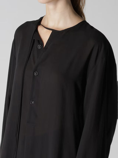 【Y's - ワイズ】CELLULOSE LAWN DRAW STRING BLOUSE / BLACK (シャツ/ブラック)