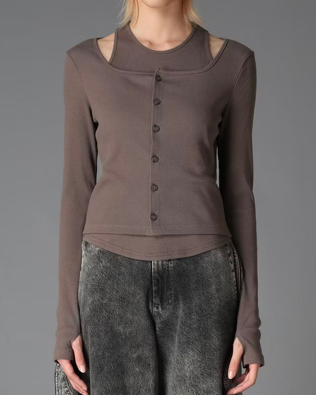 【LIMI feu - リミフゥ】C/ RIB LAYERED CARDIGAN T / GRAY (カーディガン/グレー)