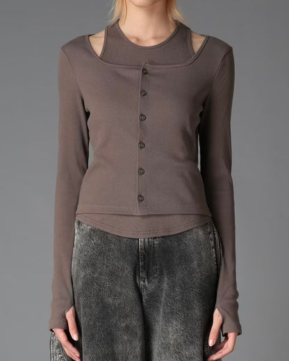 【LIMI feu - リミフゥ】C/ RIB LAYERED CARDIGAN T / GRAY (カーディガン/グレー)
